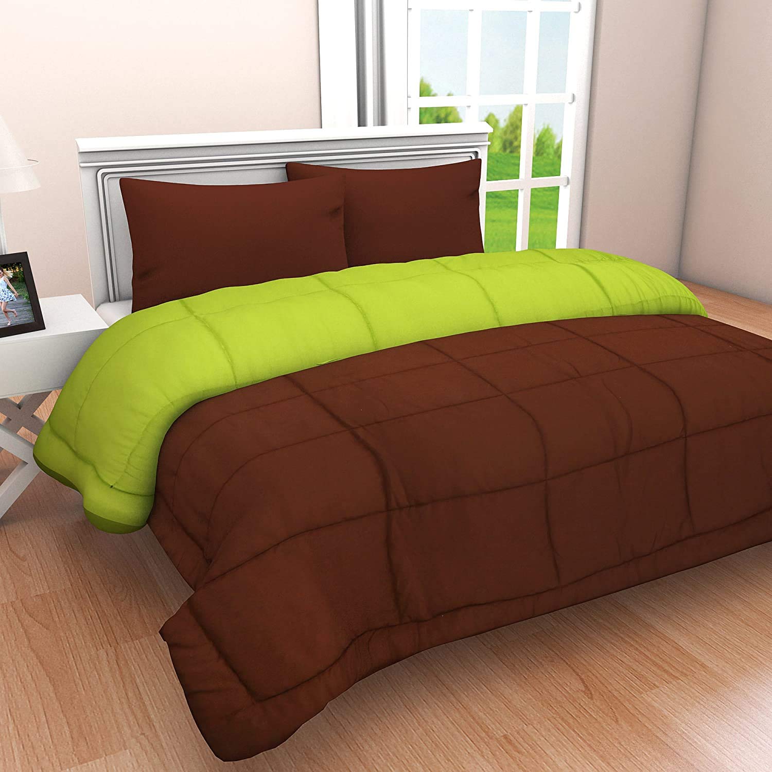 Svt Microfiber 200Tc Comforter (Single_Coffee & Green)