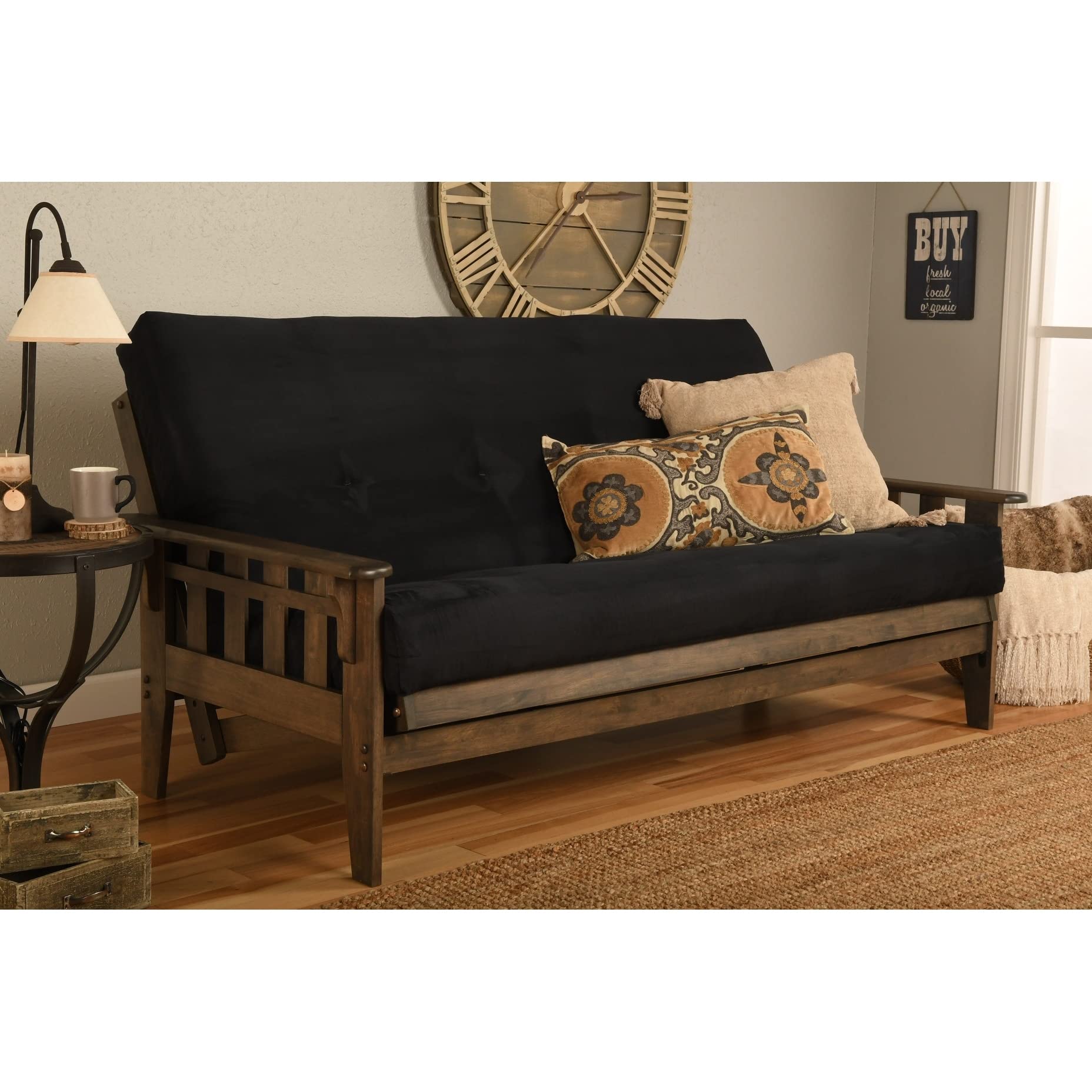 Kodiak Furniture KF Tucson Full Size Futon Set in Rustic Walnut Finish, Suede Navy