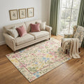 5 X 7 Ivory Pink And Green Floral Washable Area Rug
