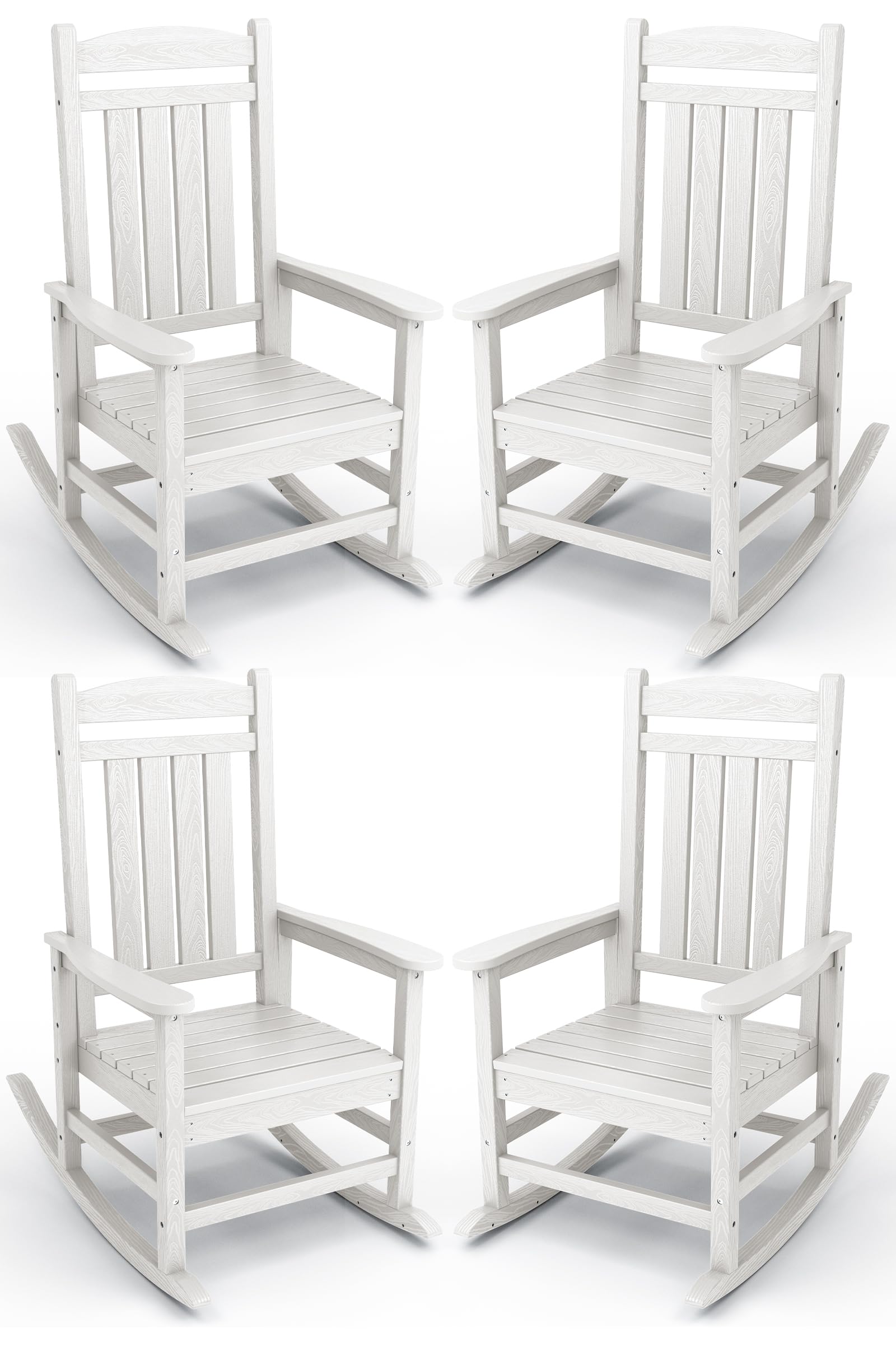 KINGYES HDPE Patio Rocking Chair Set of 4, Outdoor Rocking Chairs Porch Rocker for Adults, White