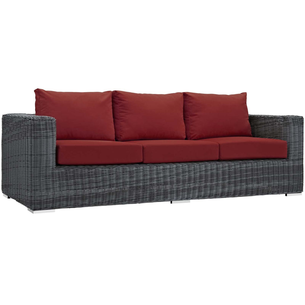 Modway Summon Wicker Rattan Outdoor Patio Sunbrella Sofa in Canvas Red