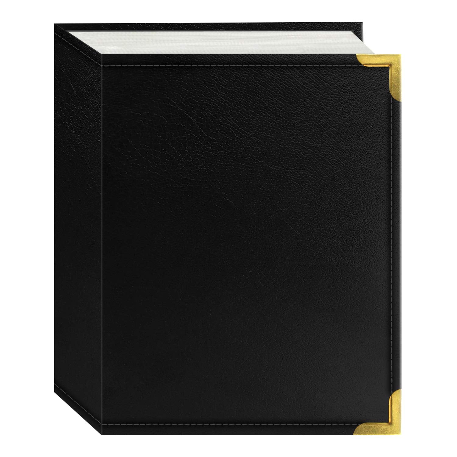 Pioneer Photo Albums E4-100/BK 100-Pocket Black Sewn Leatherette Cover with Brass Corner Accents Photo Album, 4 by 6-Inch