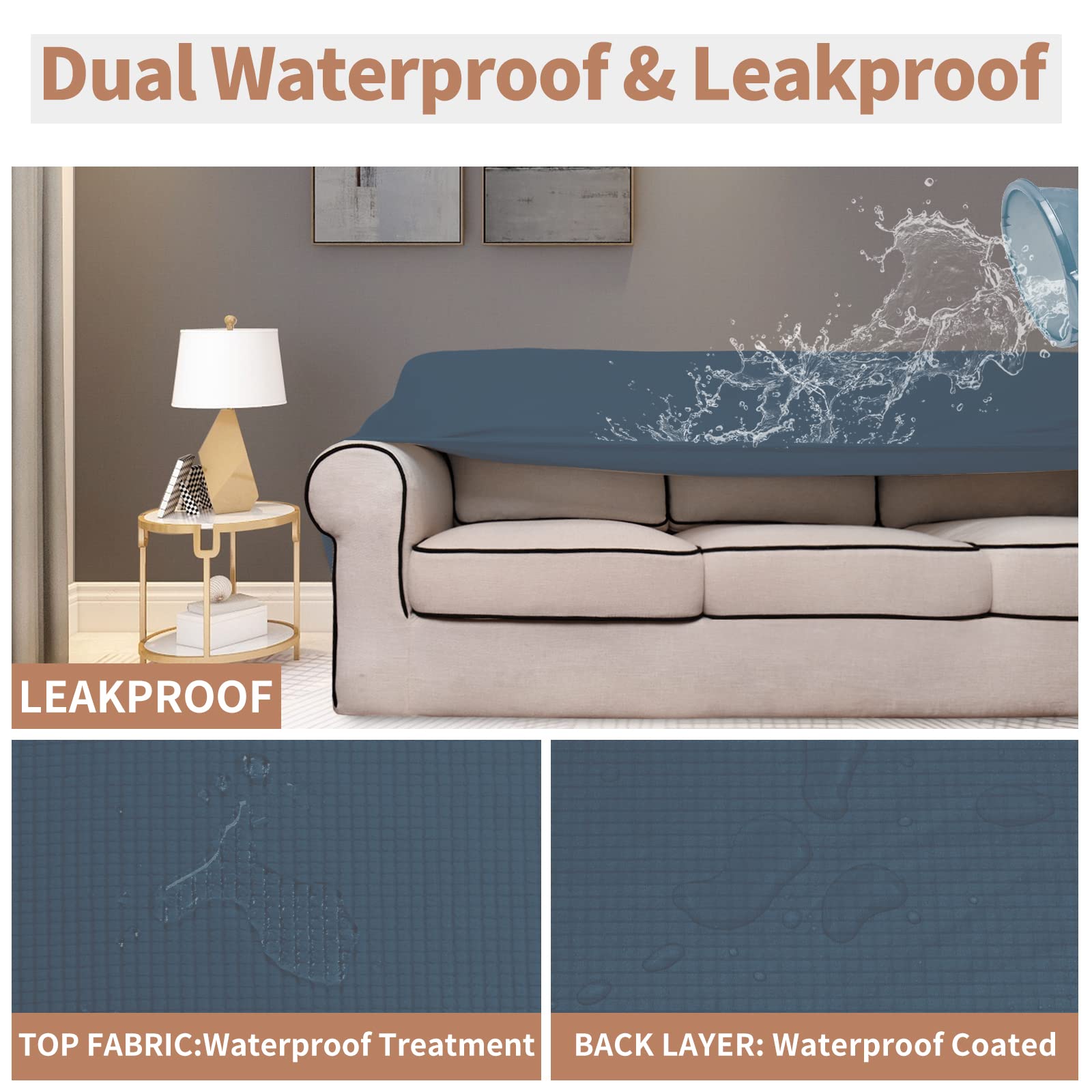 Easy-Going 100% Waterproof Couch Cover, Dual Waterproof Sofa Cover, Stretch Jacquard Sofa Slipcover, Leakproof Furniture Protector For Kids, Pets, Dog And Cat (Oversized Sofa, Bluestone)