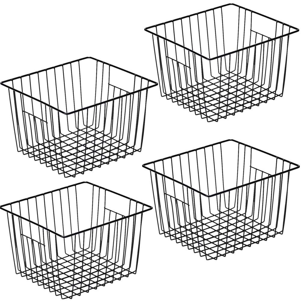 SANNO Freezer Storage Baskets, Pantry Storage Wire Basket Organizer Bins Refrigerator Bin with Builtin Handles for Cabinets, Pa