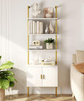 Yusong 73 Tall Bookshelf with Cabinet, Industrial Ladder Wall Mount Shelf Bookcase with Wood and Metal Frame, Plant Shelf Wall S