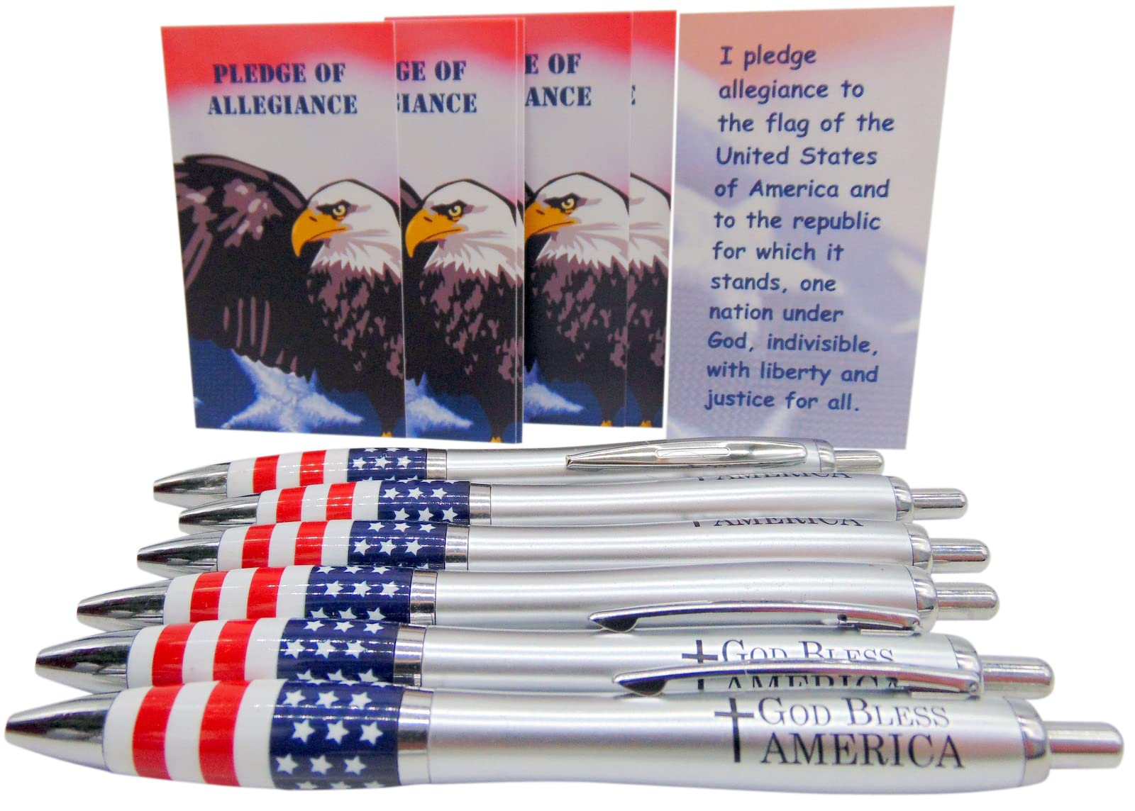 Westmon Works Patriotic Pen Set Pledge Of Allegiance Cards And God Bless America Usa Flag Pens, Pack Of 6