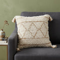 20 Ivory And Beige Geometric Cotton Blend Throw Pillow Cover with Tassels