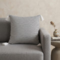 20 Black And White Striped Cotton Throw Pillow Cover with Tassels