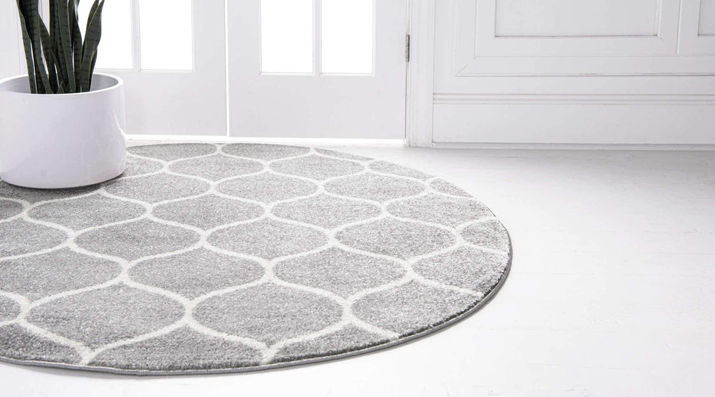 Unique Loom Trellis Frieze Collection Area Rug - Rounded (4' 1'' Round Light Gray/Ivory)