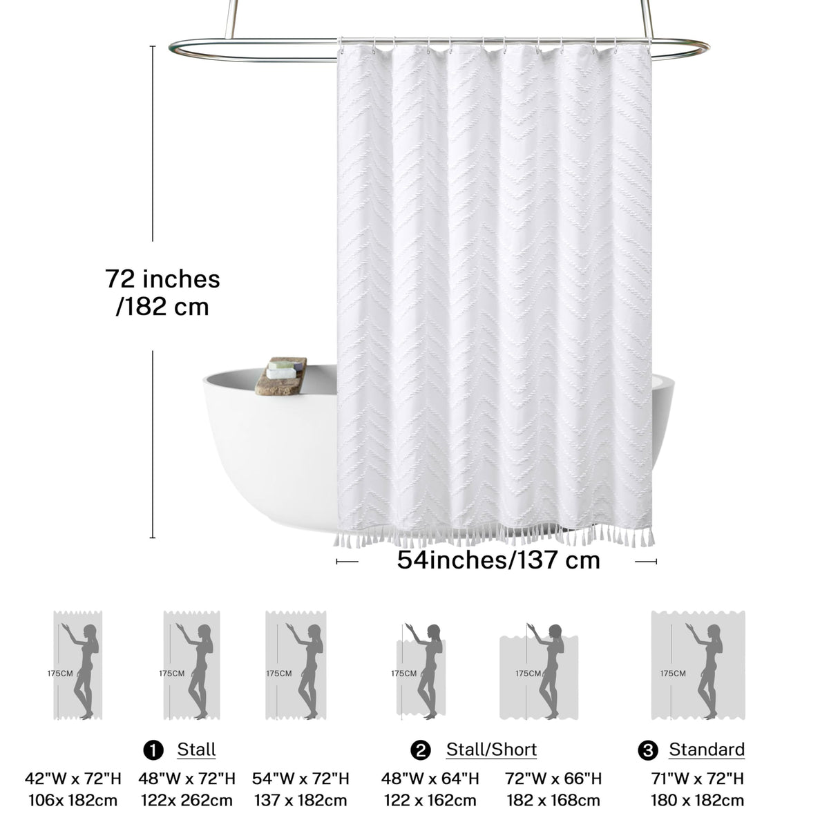 Stall Boho Shower Curtain White Tassel Woven Fabric Shower Curtain 54 X 72 Modern Farmhouse Textured Tufted Chevron Striped Mini