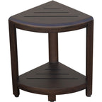 Compact Triangular Teak Shower Outdoor Bench With Shelf In Brown Finish