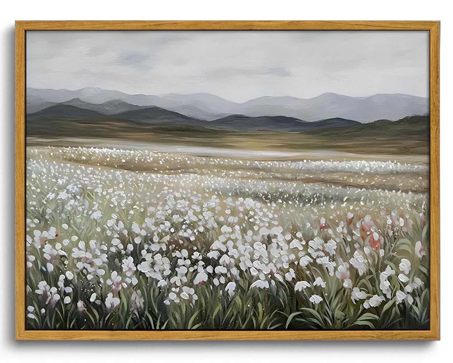 OIQArtOIQ Vintage Wildflowers Landscape Wall Art Framed Floral Natural Scenery Oil Painting Canvas Prints Country Farmhouse Deco