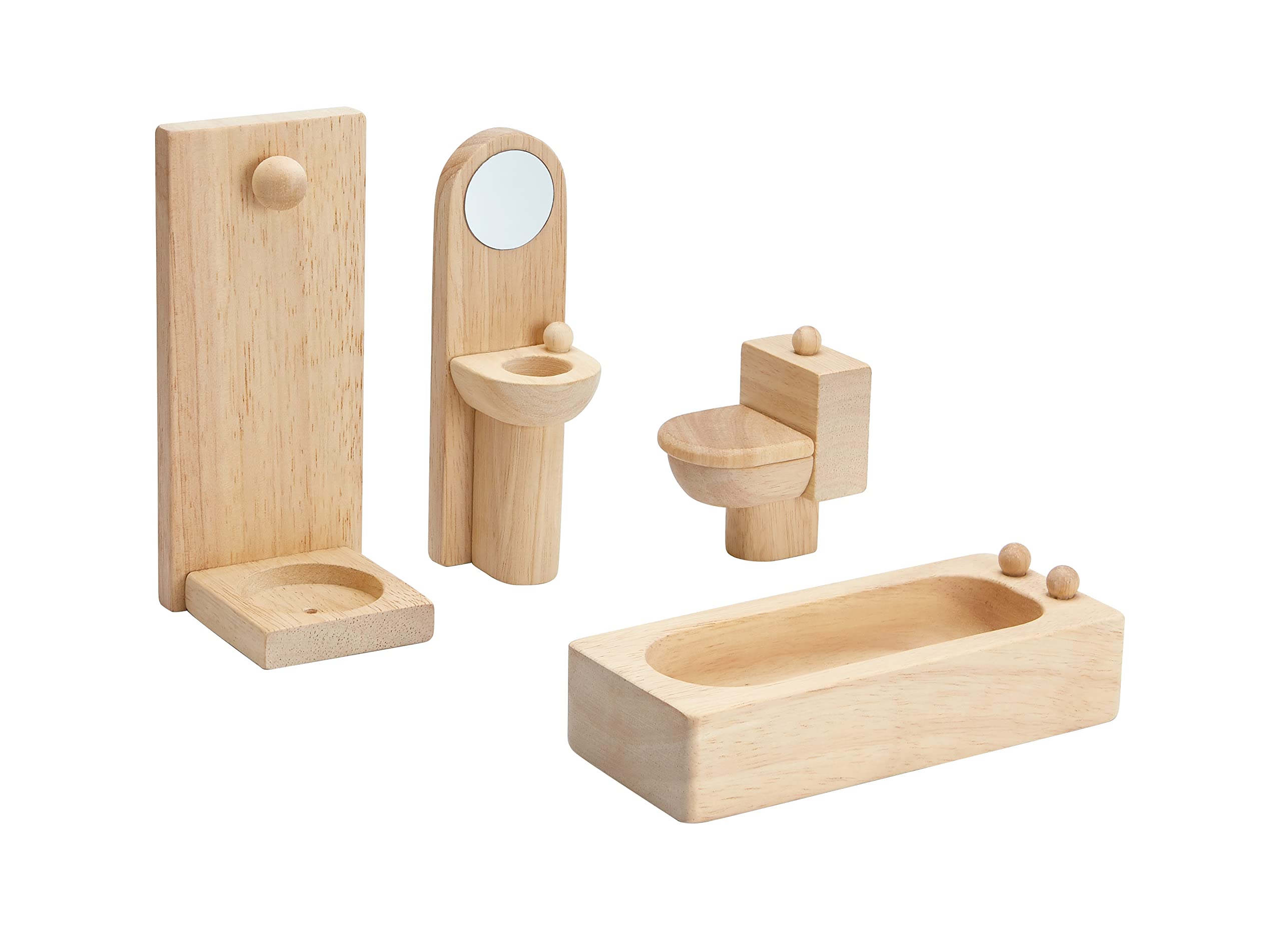 PlanToys Wooden Classic Line of Dollhouse Furniture- Bathroom Set (9014) | Sustainably Made from Rubberwood and Non-Toxic Paints