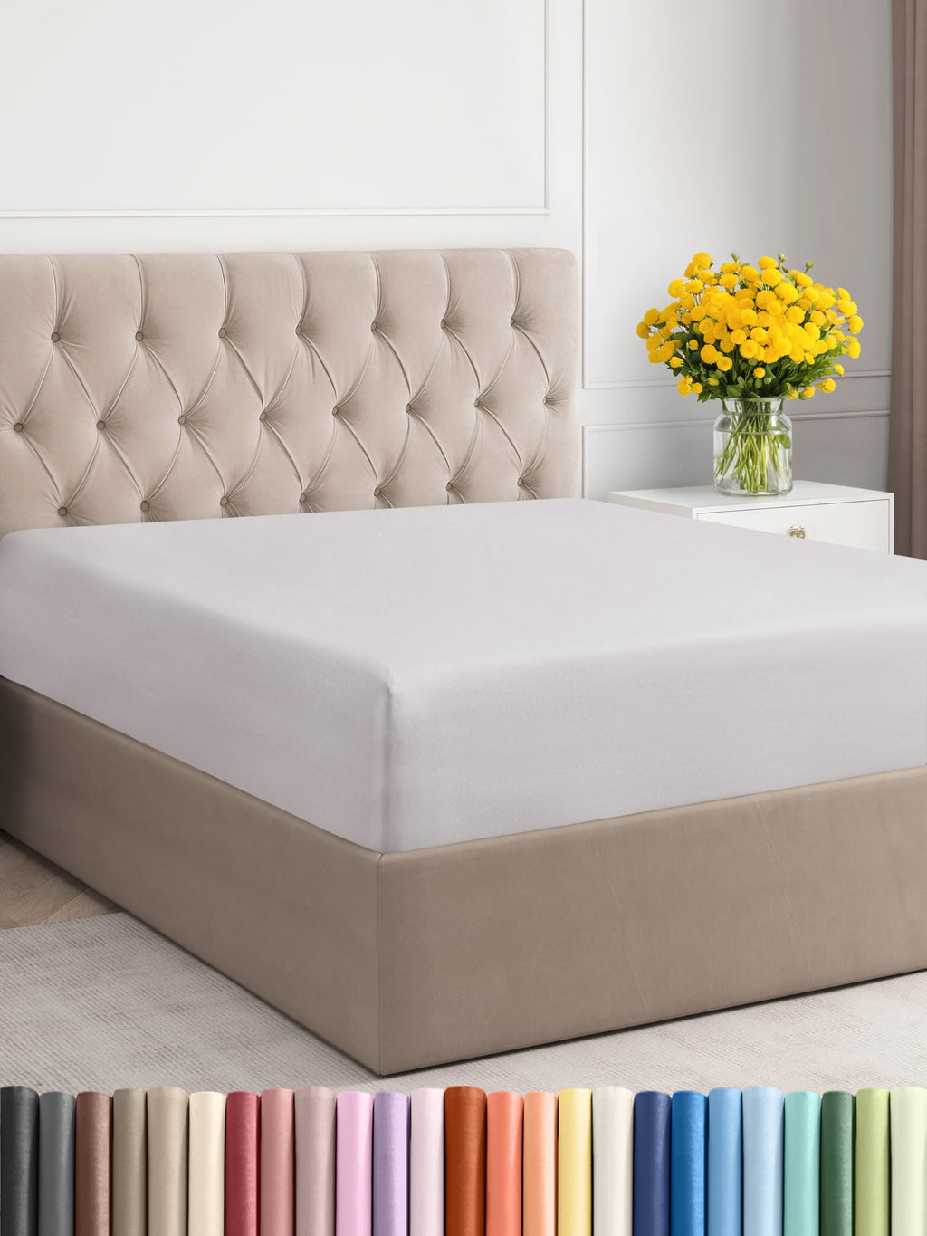 Twin Xl Size Fitted Bed Sheet - Hotel Luxury Single Fitted Bottom Sheet Only - Fits Mattress Between 8 To 16 Inches - Deep Pockets, Extra Soft & Wrinkle Free - Comfy Breathable & Cooling - French Grey