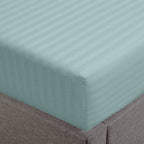 Feather & Stitch 100% Cotton 1 Piece Damask Stripe Full Fitted Sheet 500 Thread Count Granite Green 18' Extra Deep Pocket Sateen Weave Stretchable Boxer Elastic Fits Mattress Perfectly
