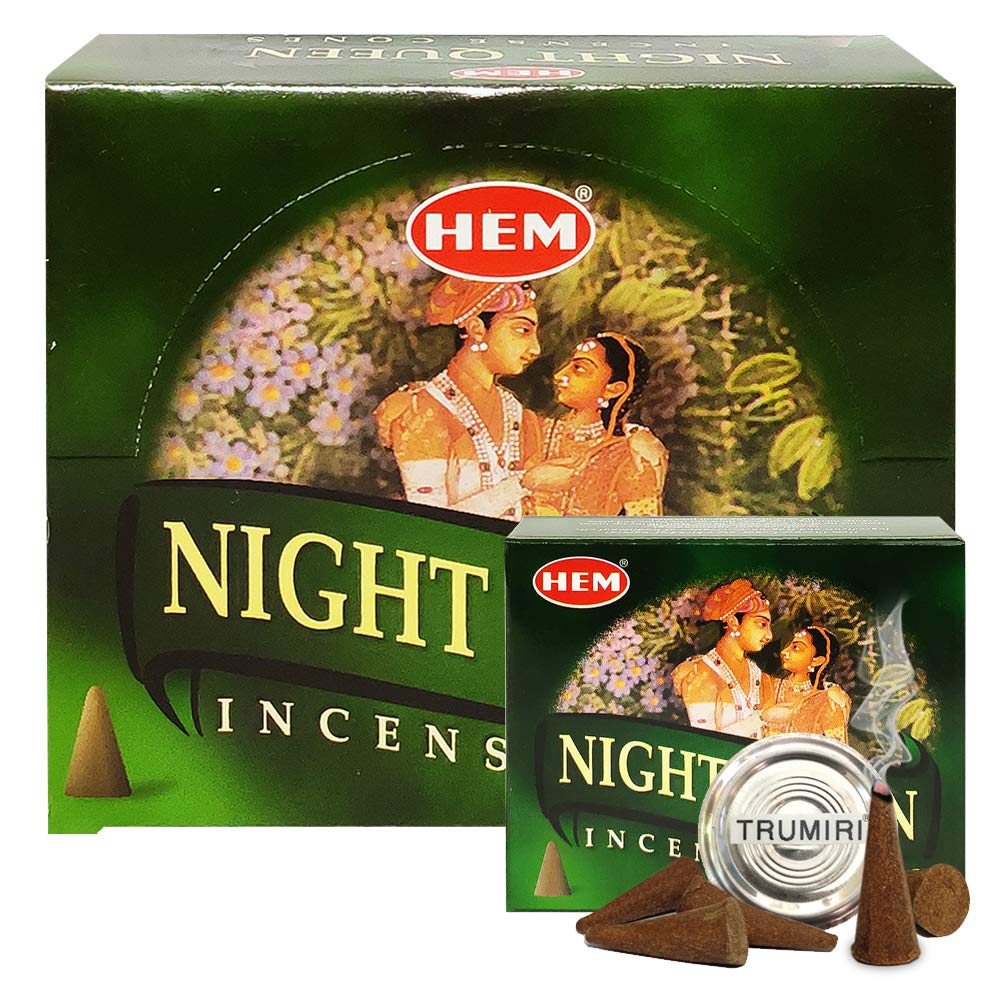 Night Queen Incense Cones and Cone Incense Burner Bundle Insence Insense Hem Incense