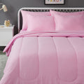 Amazon Basics 7 Piece Microfiber Kids Bed-in-a-Bag Bedding Set, Full/Queen, Pink, Solid
