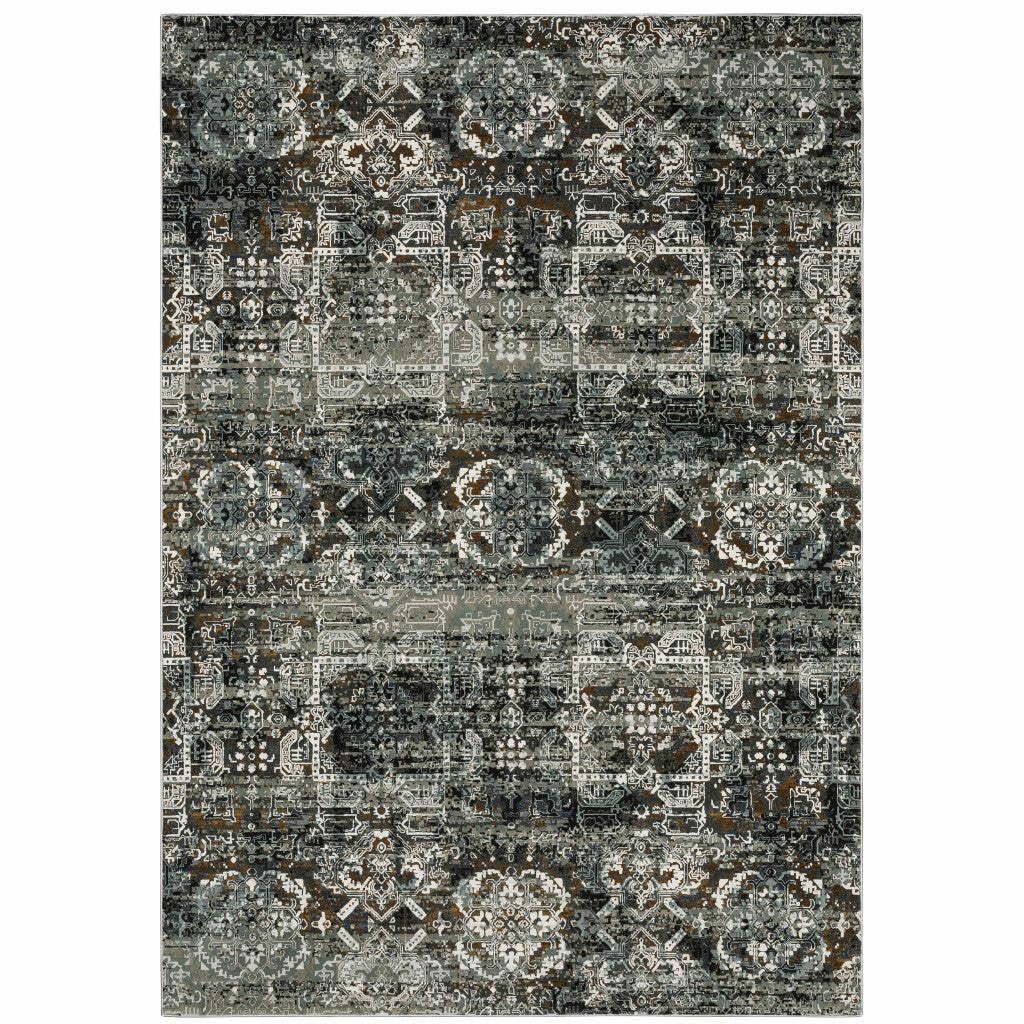 HomeRoots 508907 6 x 9 ft. Ivory Charcoal Gray Blue Rust Gold & Brown Oriental Power Loom Stain Resistant Rectangle Area Rug