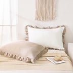 Merryword Taupe Pillow Shams White And Taupe Reversible Standard Pillowcases Cute Pillow Cover Set Of 2 Soft Shabby Chic Ruffled