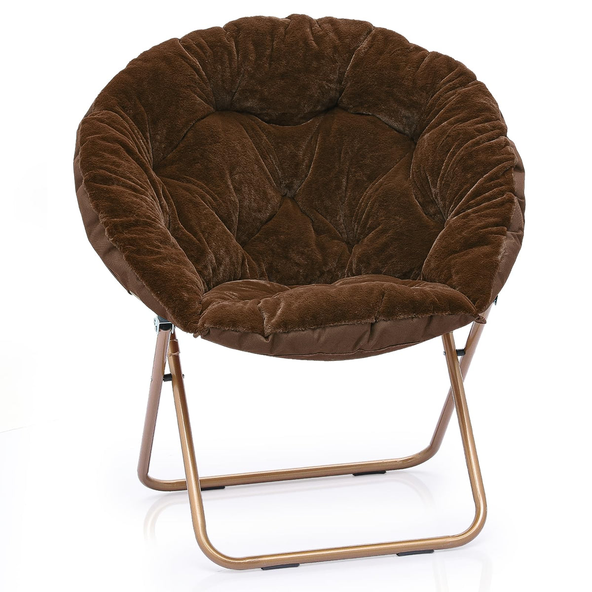 MoNiBloom Round Folding Faux Fur Saucer Chair for Bedroom Living Room Dorm Garden Courtyard Foldable Metal Frame Oversized Large