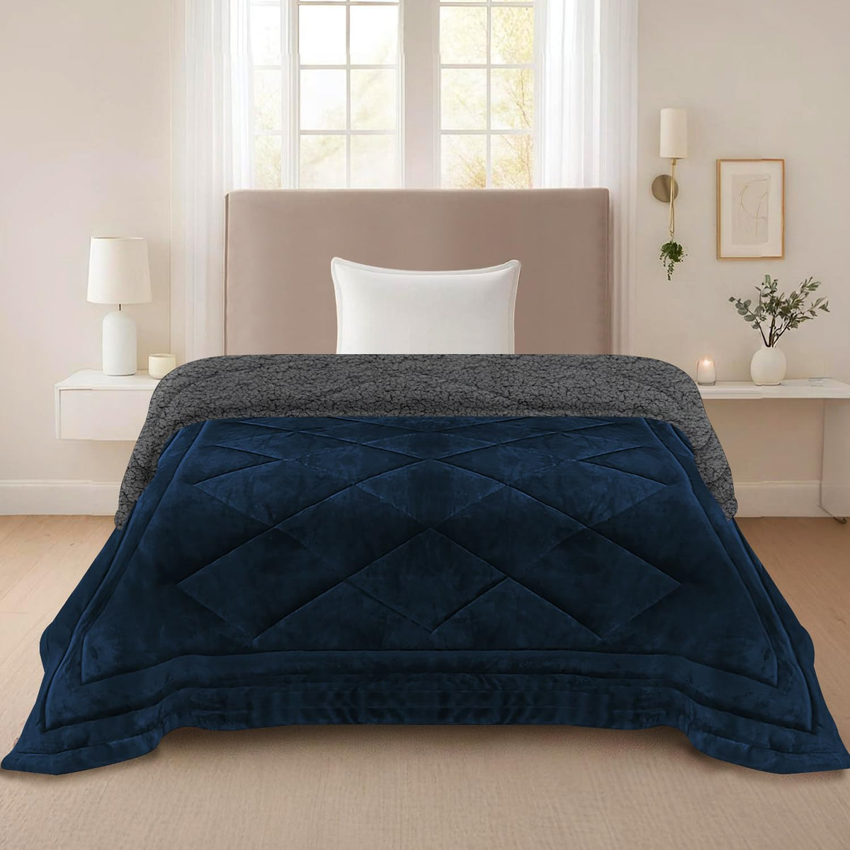 Homestan Fleece Sherpa Quilt Blanket for Heavy Winter, Single 56x88 inch