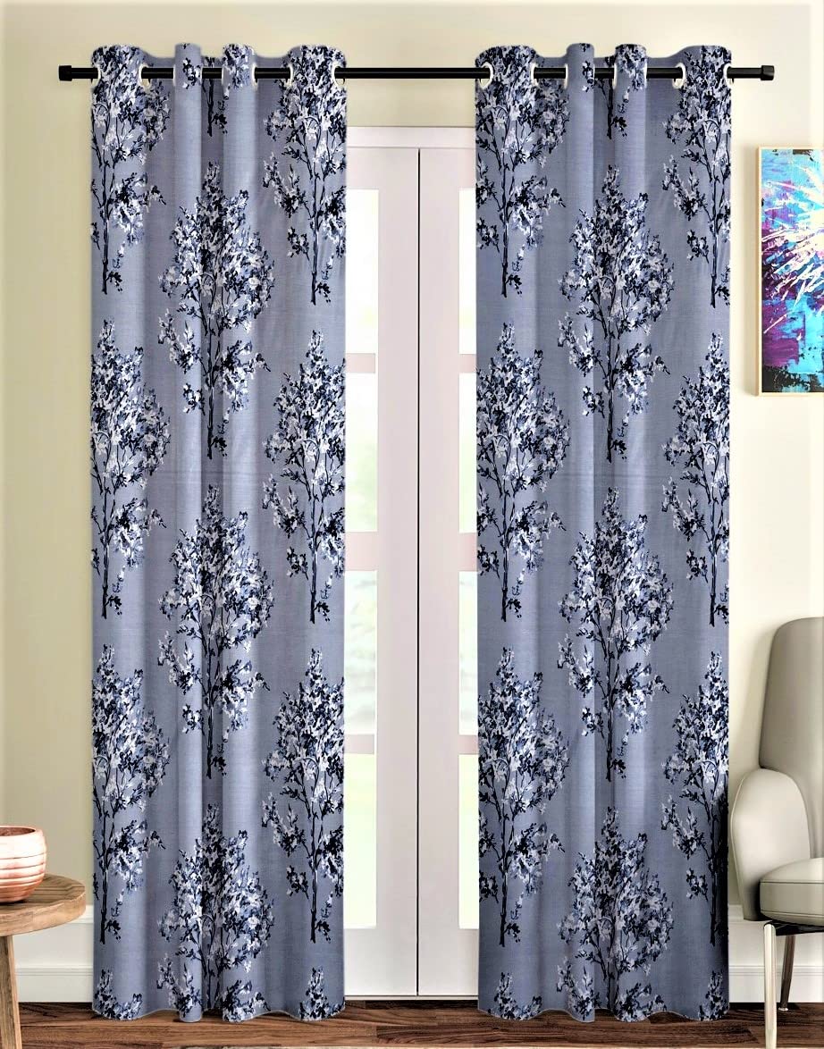Fashion String 2 Pieces Floral Blossoms Eyelet Polyester Window Curtains  5 Feet, Grey
