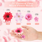 217 Pieces Flower Mini Silk Heads Fake Rose Daisy Faux Flowers For Crafts Rose Flowers Plum Blossom Heads Sunflower Daisy Weddin