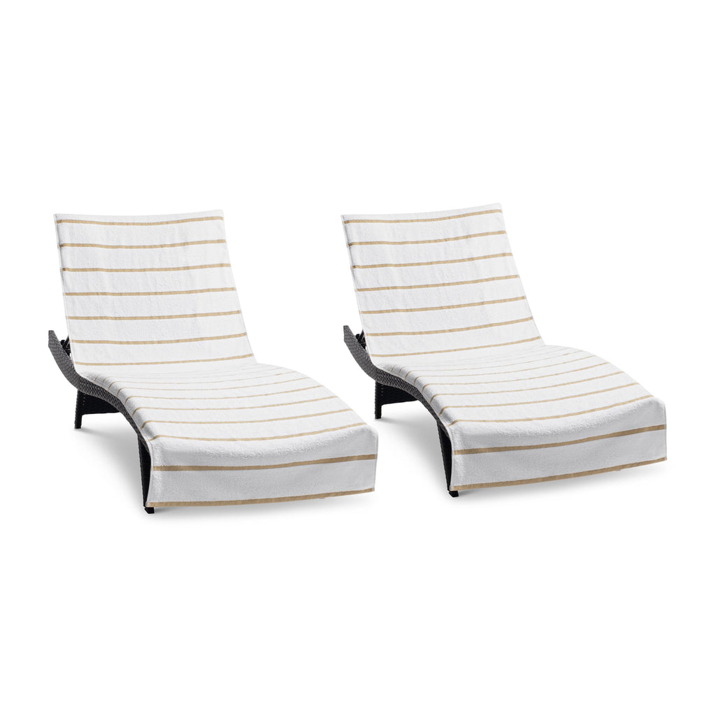 Arkwright Cotton Chaise Lounge Cover - (Pack Of 2) 100% Cotton Terry Towel Pool Chair Covers For Outdoor Beach Furniture, 30 X 85 In., Beige