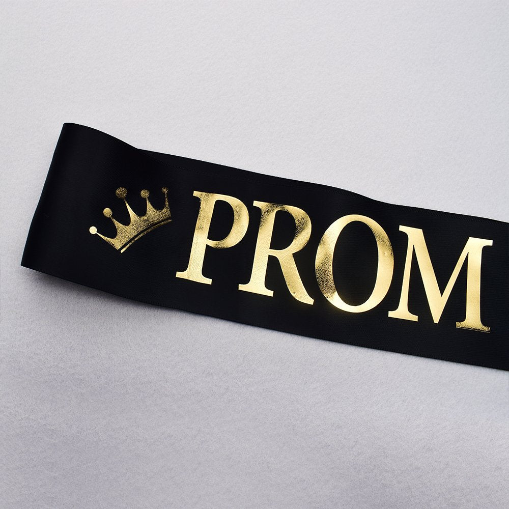 'Prom King' And 'Prom Queen' Sashes - Graduation Party School Party Accessories, Black With Gold Print