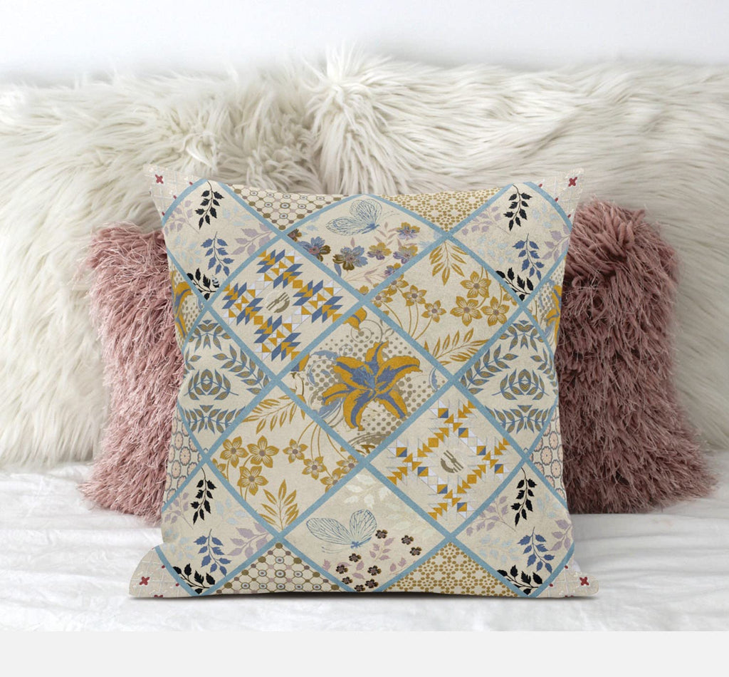 HomeRoots Gold Red White 18â€ Gold Cream Patch Suede Zippered Throw Pillow