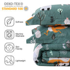 Jsd Green Forest Animals Kids Comforter Set Queen Size, 3 Piece Woodland Printed Microfiber Bedding Set, Machine Washable