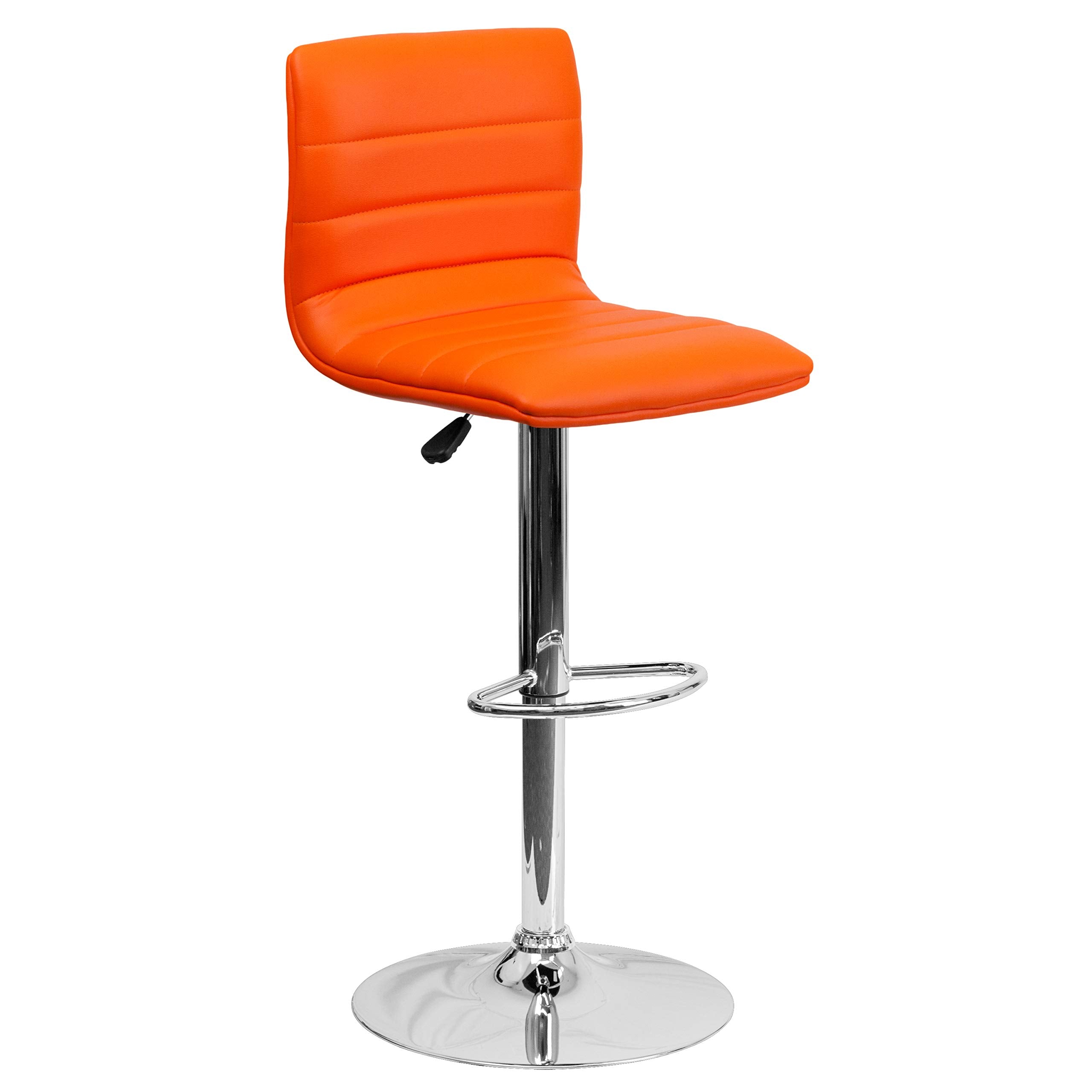 Flash Furniture Vincent Modern Orange Vinyl Adjustable Bar Stool with Back, Swivel Stool with Chrome Pedestal Base and Footrest