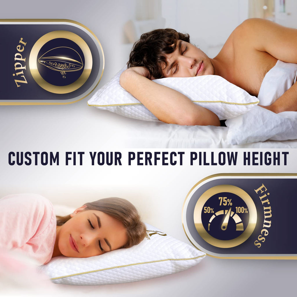 Royal Therapy 4-Pack King Memory Foam Pillow, Adjustable Shredded Pillow For Neck & Shoulder Pain Relief, Support For Back, Stom