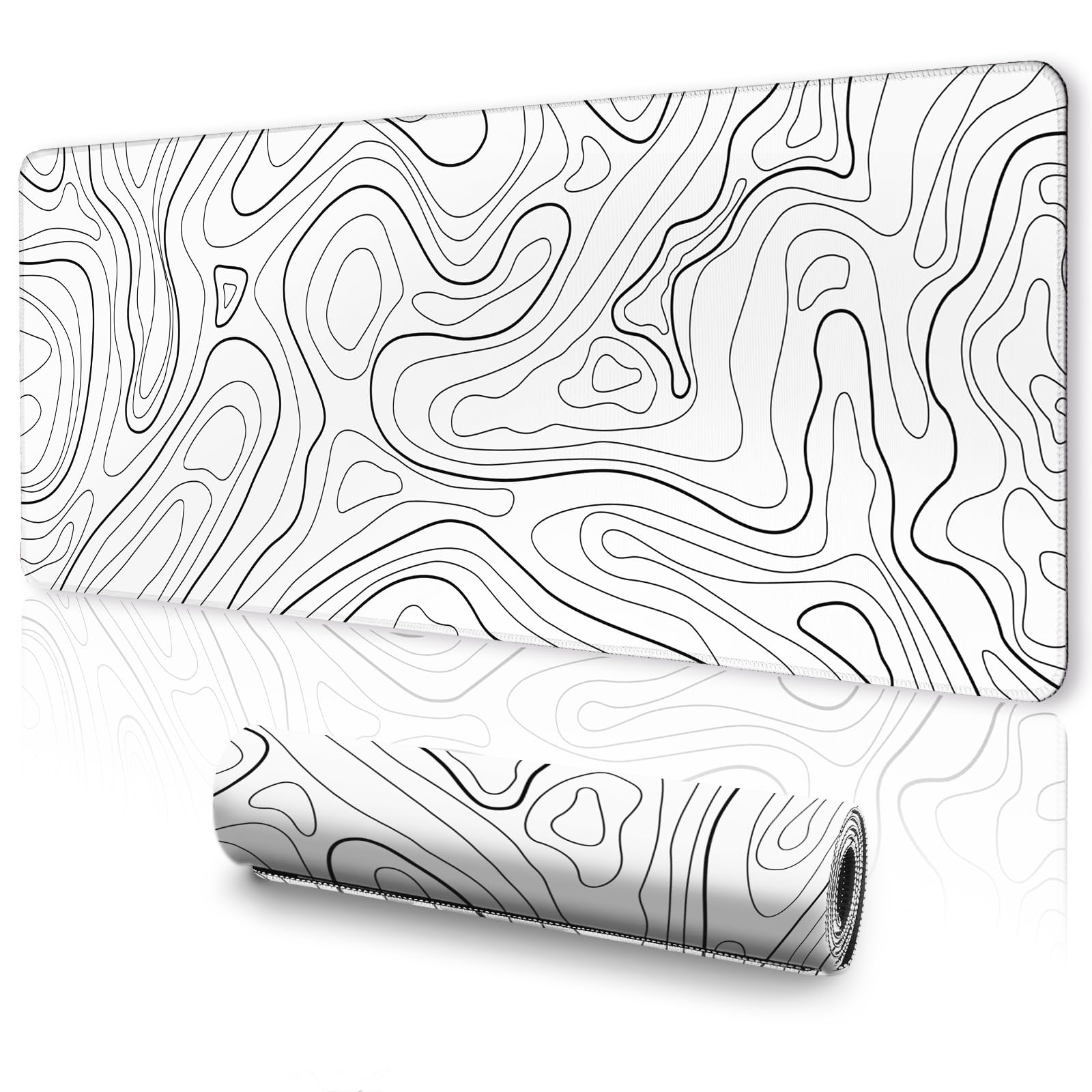 Ujoowalk White Mouse Pad, Topographic Mouse Pad Large, Gaming Mouse Pad, Xxxl Mousepad, Keyboard And Mouse Pad, Desk Mat, 47.2 X
