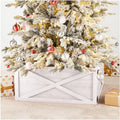 Glitzhome Washed White Wooden Tree Collar Tree Stand Cover Christmas Tree Skirt Tree Box, 22 L