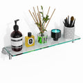 KOCOK Glass Bathroom Shelf, 20-Inches Chrome Floating Glass Shelves Modern Stainless Steel Tempered Glass Shelf for Bathroom Wal