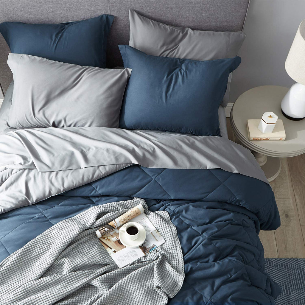 Bedsure Navy California King Comforter Set - 7 Pieces Reversible Bed Set, Bed In A Bag Cal King With Comforters, Sheets, Pillowc