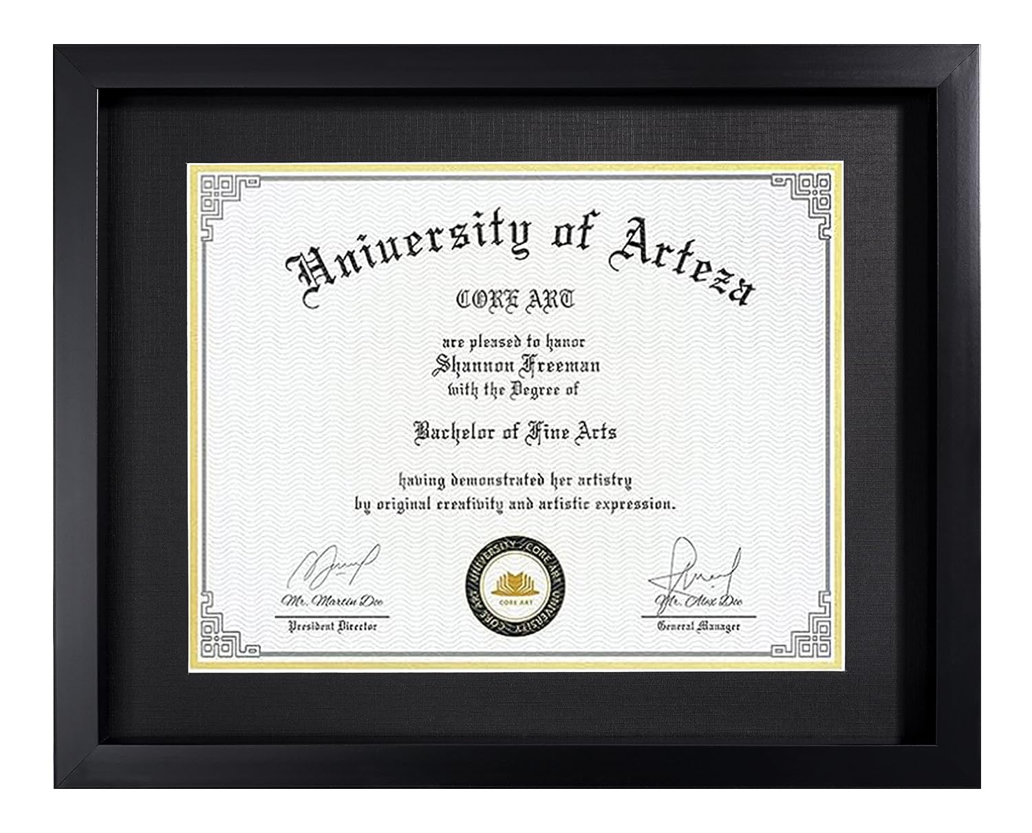 CORE ART 11x14 Diploma Frame Display Certificates 8.5 x 11 with Mat or 11 x 14 without Mat, College Degree Frame with Real Glass