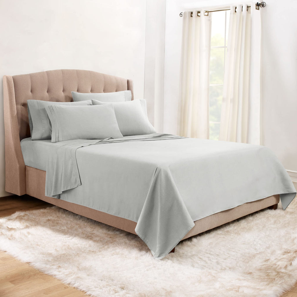 Clara Clark Bed Sheets, Premier 1800 Series Bed Sheet Set With Extra Set Pillowcases, Deep Pocket Fitted Sheet, Luxury Soft Bedding Sheets & Pillowcases, Queen, Silver