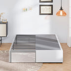 Upcanso 16 Inch Queen Bed Frame With White Skirt Cover, Metal Bed Frame Queen Size With Storage, No Box Spring Needed, Heavy Duty, Easy Assembly, Noise Free, Mattress Foundation