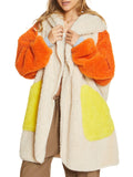 Unhide Shleepy Faux Fur Robe - Lightweight, Extra Soft, & Warm Wearable Blanket - Machine Washable - Large Patchwork Orange