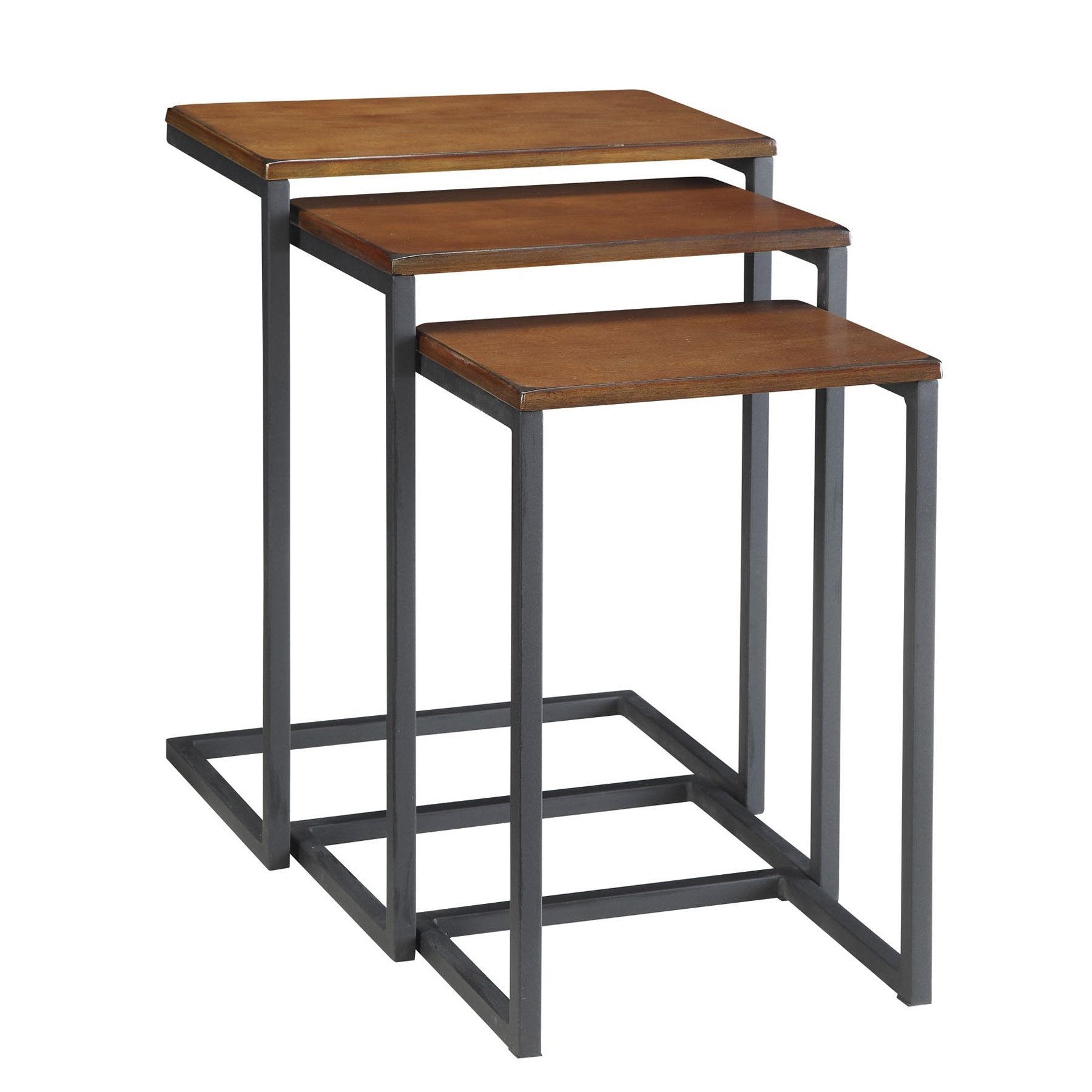 Carolina Chair & Table Rectangular 3-Piece Nesting Table Set - Chestnut Wooden Top Alloy Steel Frame Space-Saving Furniture, Mod