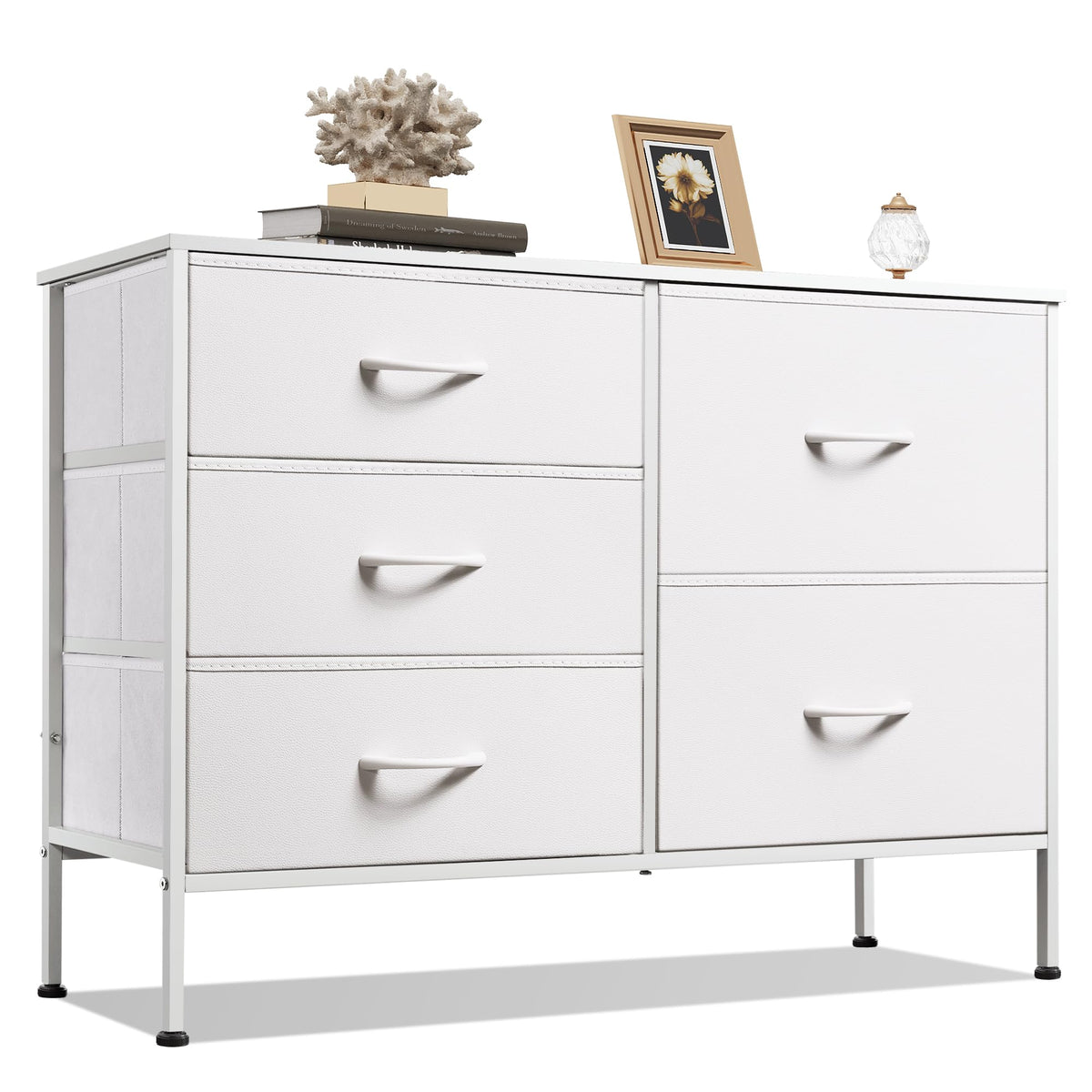WLIVE White Dresser for Bedroom with 5 Drawers, Fabric Dresser for Living Room, Wide Chest of Drawers for Bedroom, Closet, Hallw