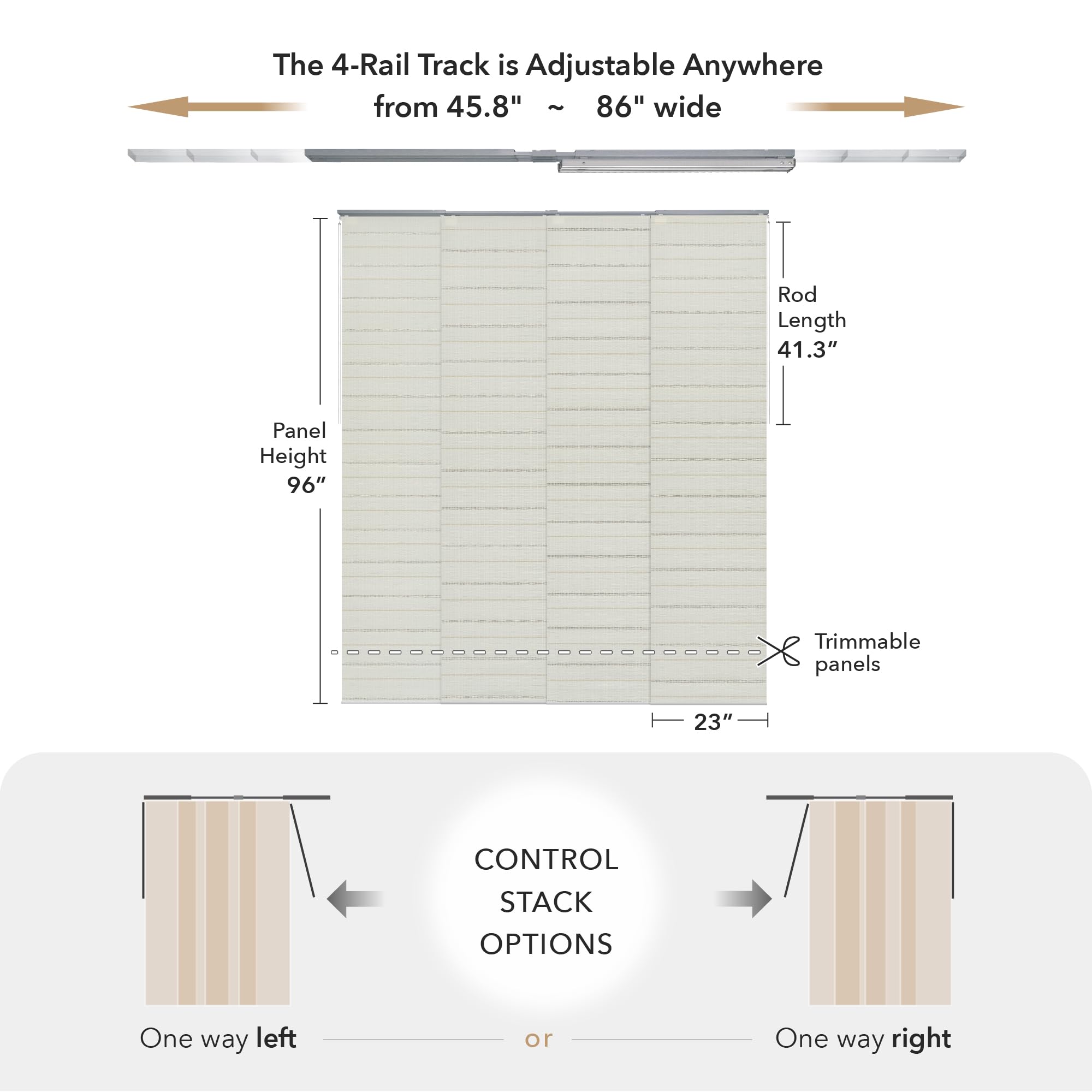 Godear Design Adjustable Verticsl Sliding Panel Track Blinds For Windows, Room Dividers Walls, Closet Doors, Extendable Track Fr