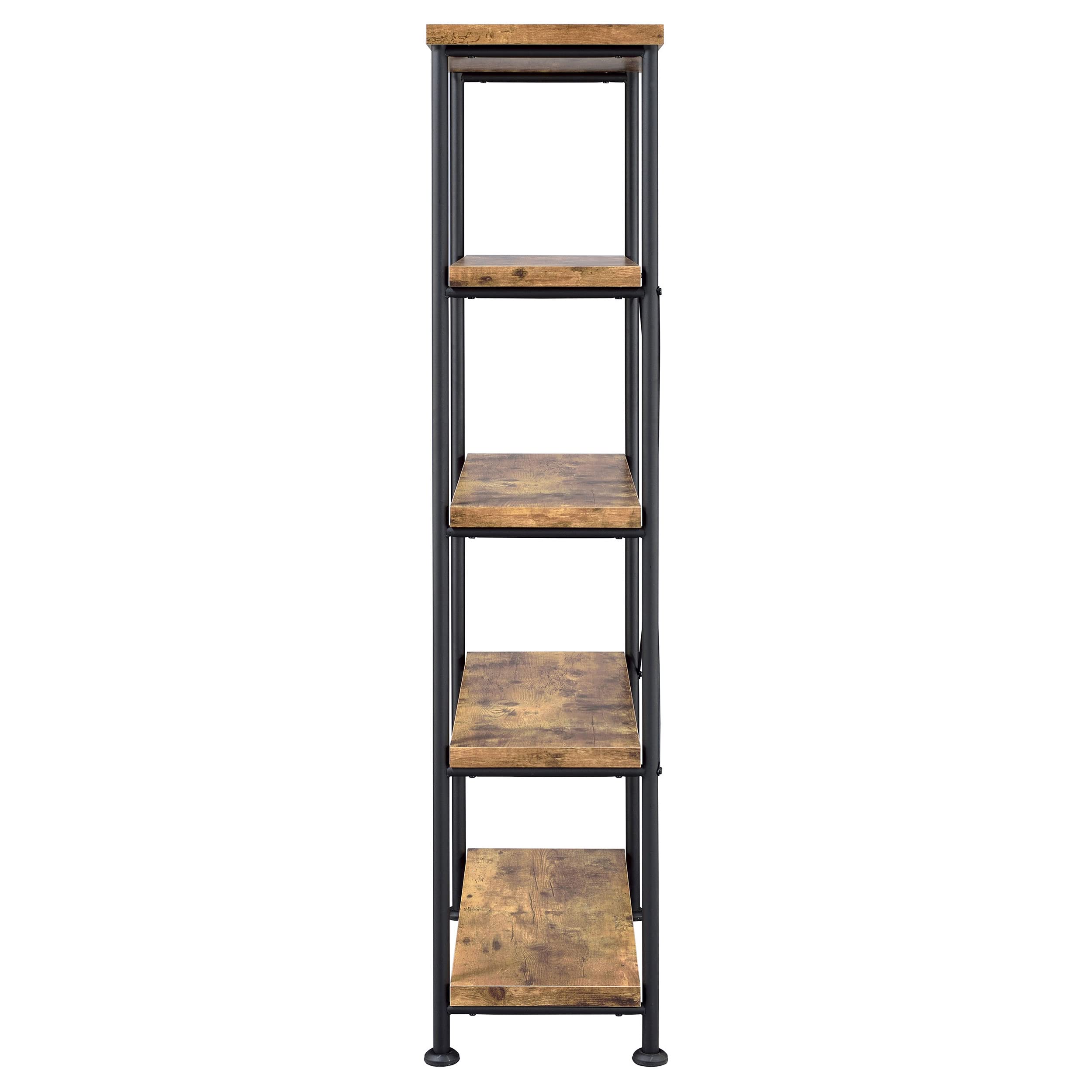 Coaster Home Furnishings Analiese Rustic Industrial 4-Tier Bookcase Etagere Bookshelf Office Storage Book Shelf Engineered Eco-Friendly Wood Look Laminate Sturdy Black Steel Base Rustic Nutmeg 801542