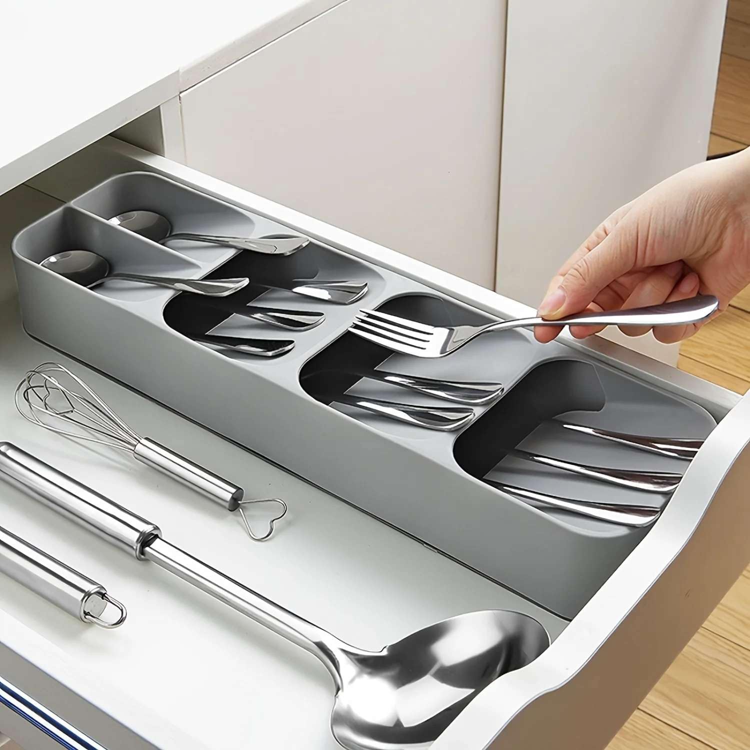 Mann Mart Kitchen Drawer Organizer With Cutlery Tray & Utensil Divider For Spoons, Forks, And More  5.5Inch SpaceSaving Design