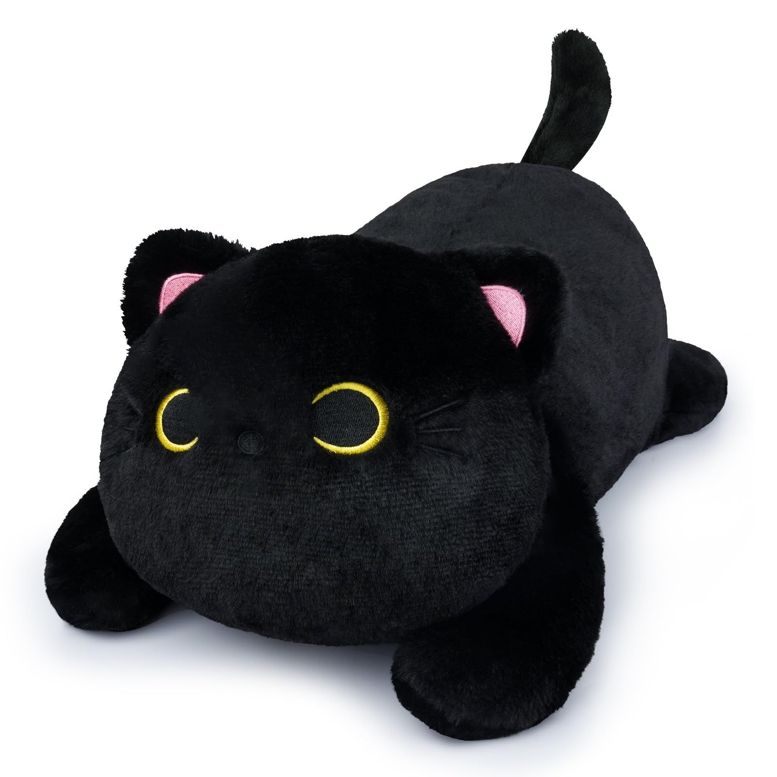 Leokawin 18in Weighted Black Cat Plush - Soft Hugging Kitten Toy for Kids, Cute Large Stuffed Animal Gift for Boys and Girls