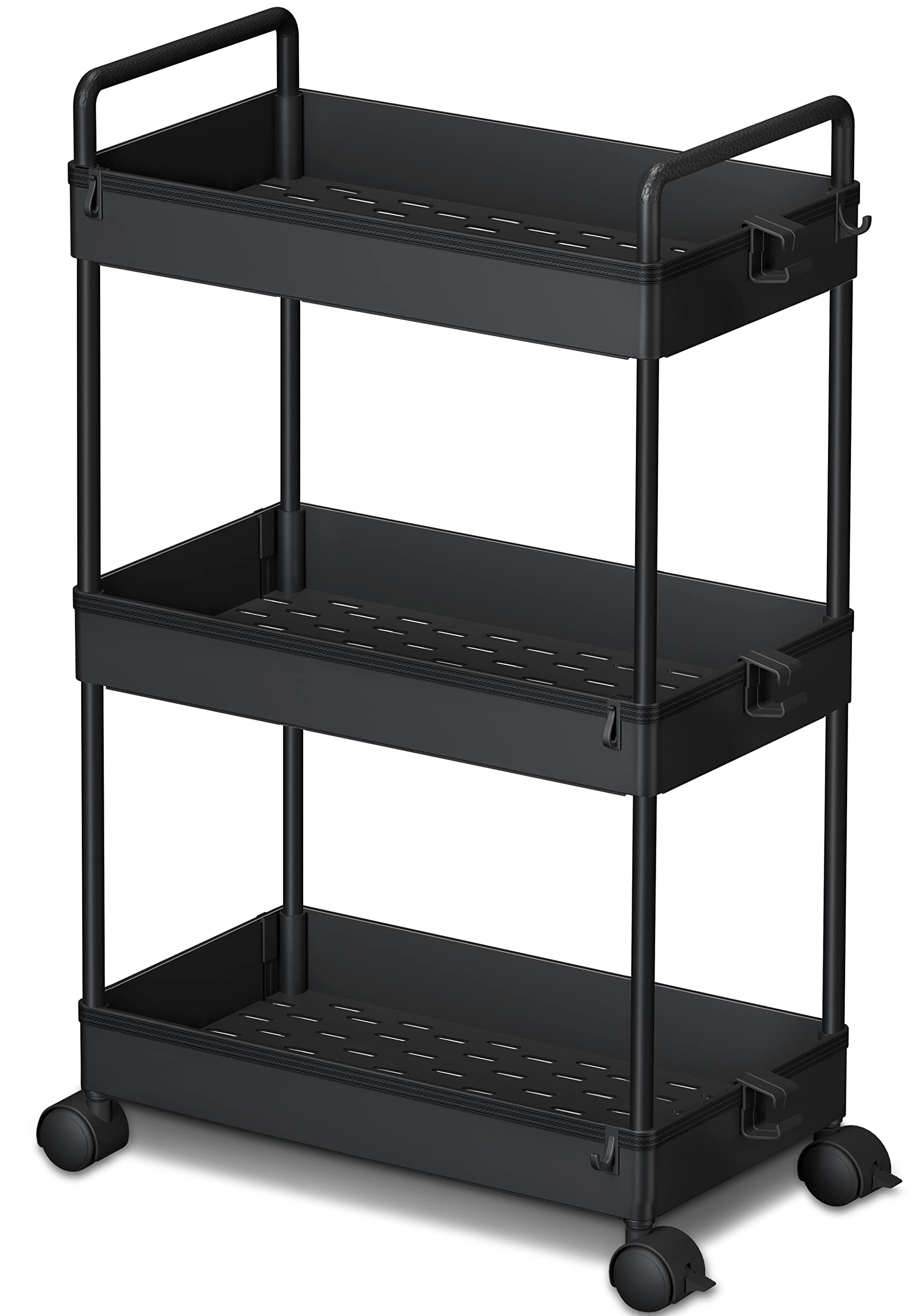 Ronlap 3 Tier Classic Storage Rolling Cart, Slim Storage Cart with Wheels Slide Out Storage Rolling Cart Organizer Plastic Utili