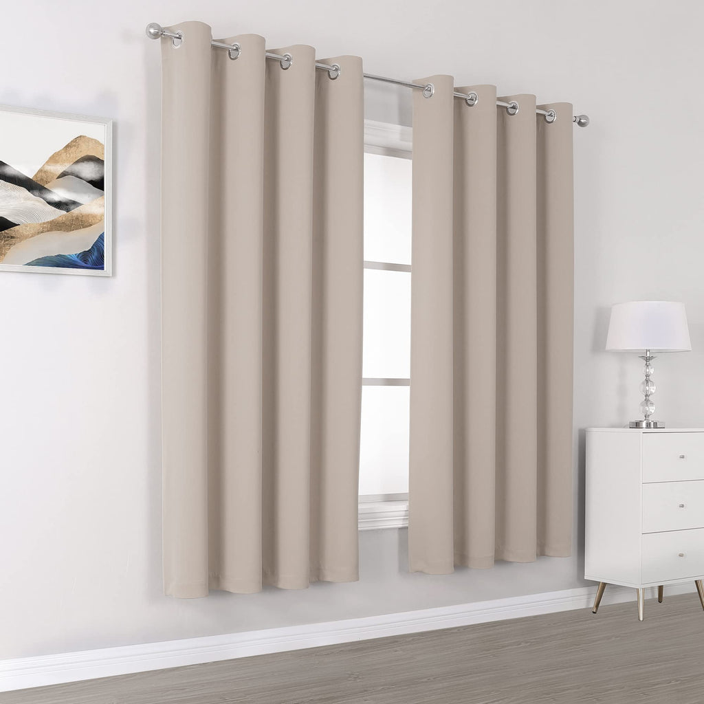 Dualife Light Brown Curtains For Bedroom Short Windows Solid Blackout Curtain Panels Thermal Insulated Grommet Top Room Darkenin