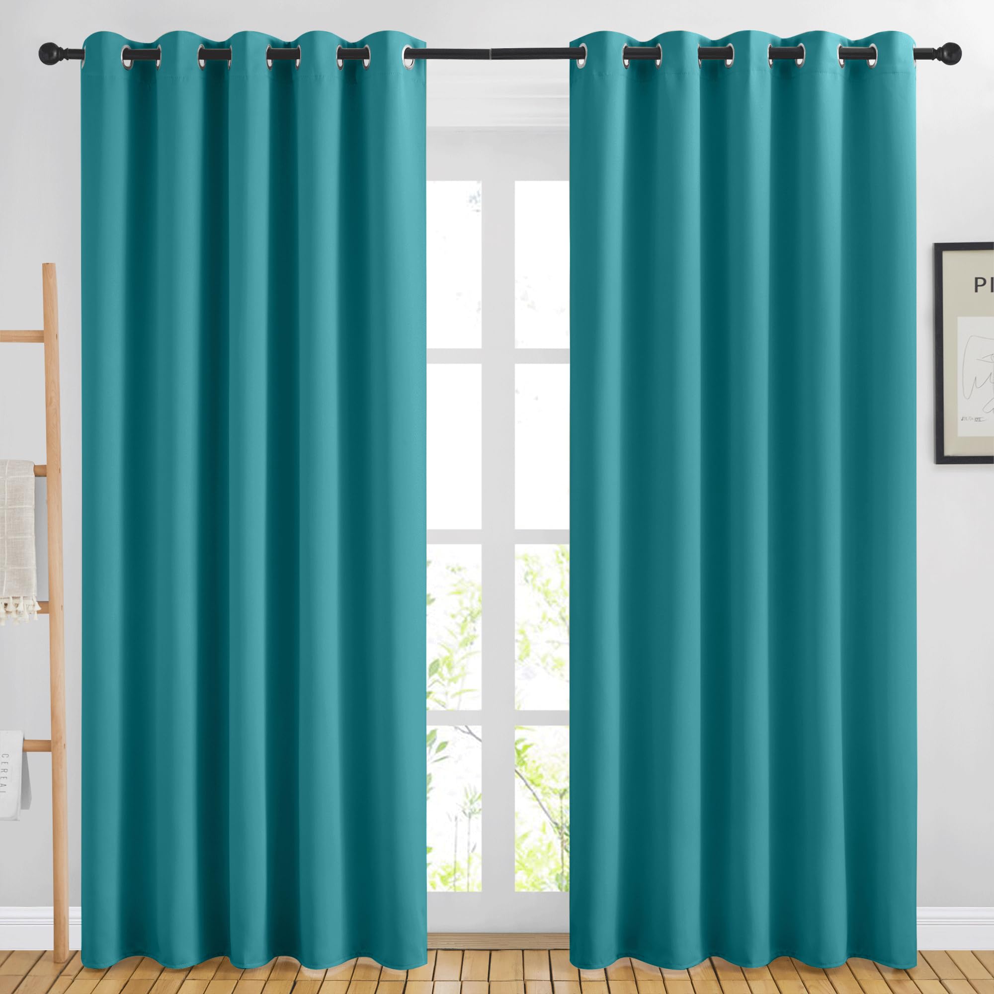 Nicetown Blackout Peacock Teal Curtains For Sliding Glass Door - Thermal Insulated Room Darkening Big Window Treatments Sound Re